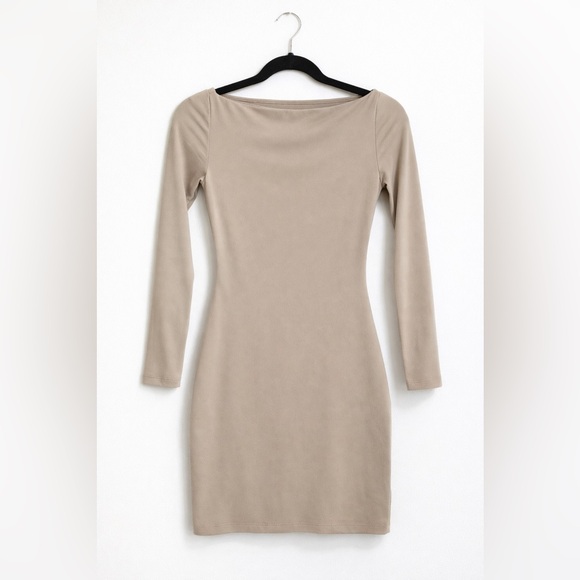 Aritzia Contour Collide Dress – Sculpt Knit Bodycon Mini Beige – Size Small - Picture 3 of 8
